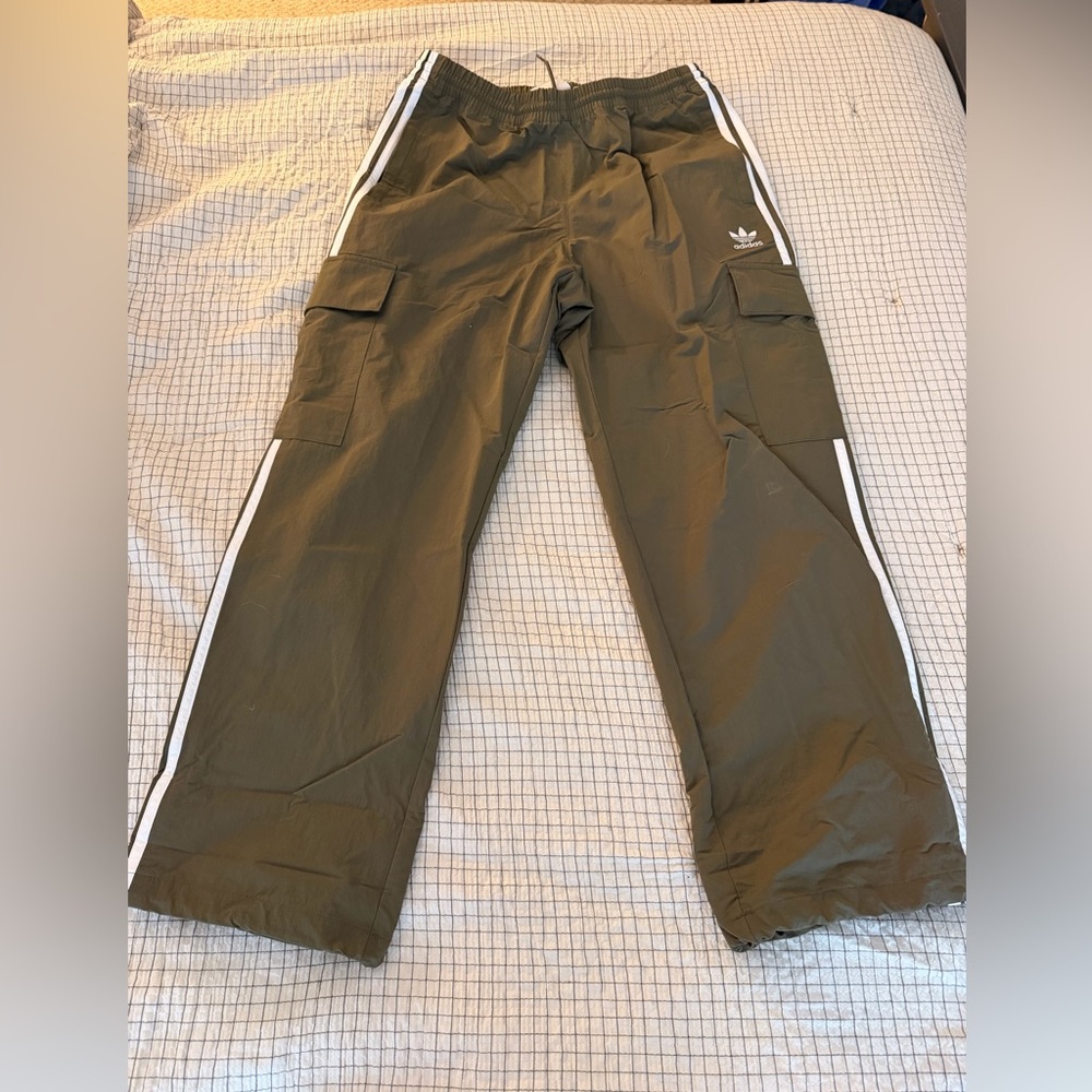 Adidas Olive Cargo Pants with White Accents